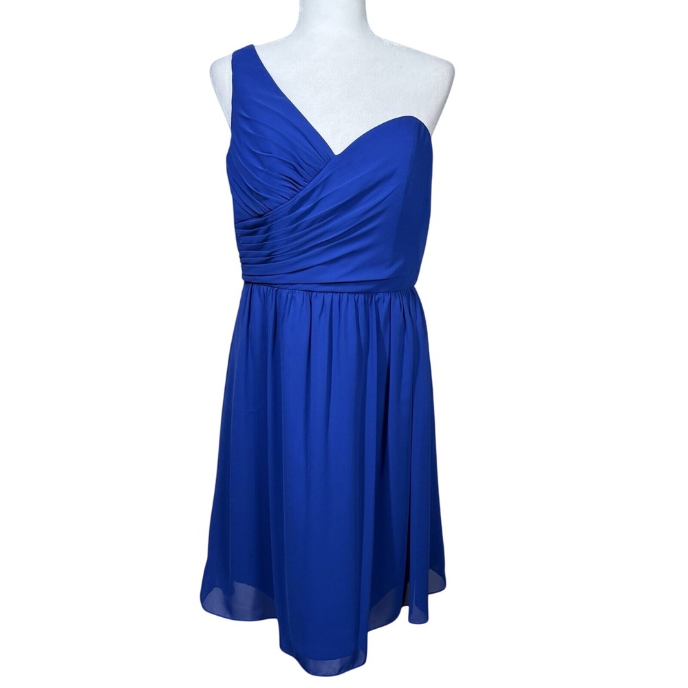 Alfred Angelo Cobalt One Shoulder‎ Bridesmaid Dress Size 12 NWT Chiffon Formal